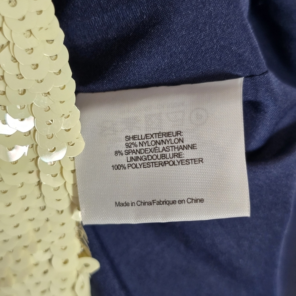 Tory Burch Navy Cream Sequin 3/4 Sleeve Blouse Formal Special Event Top, Sz M - Picture 10 of 11